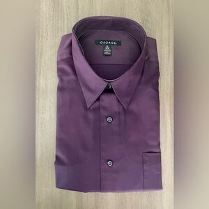 NWT George Men's Classic Dress Shirt with Long Sleeves, Purple, Size Large